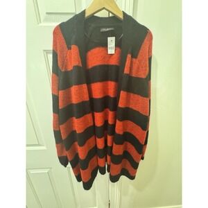 NWT Lane Bryant 26/28 Red Black Striped Open Front Cardigan Long Plus Size